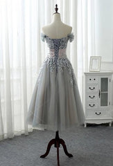 Charming Off-the-shoulder Homecoming Dress, Short A-line Tulle Gray Party Dress