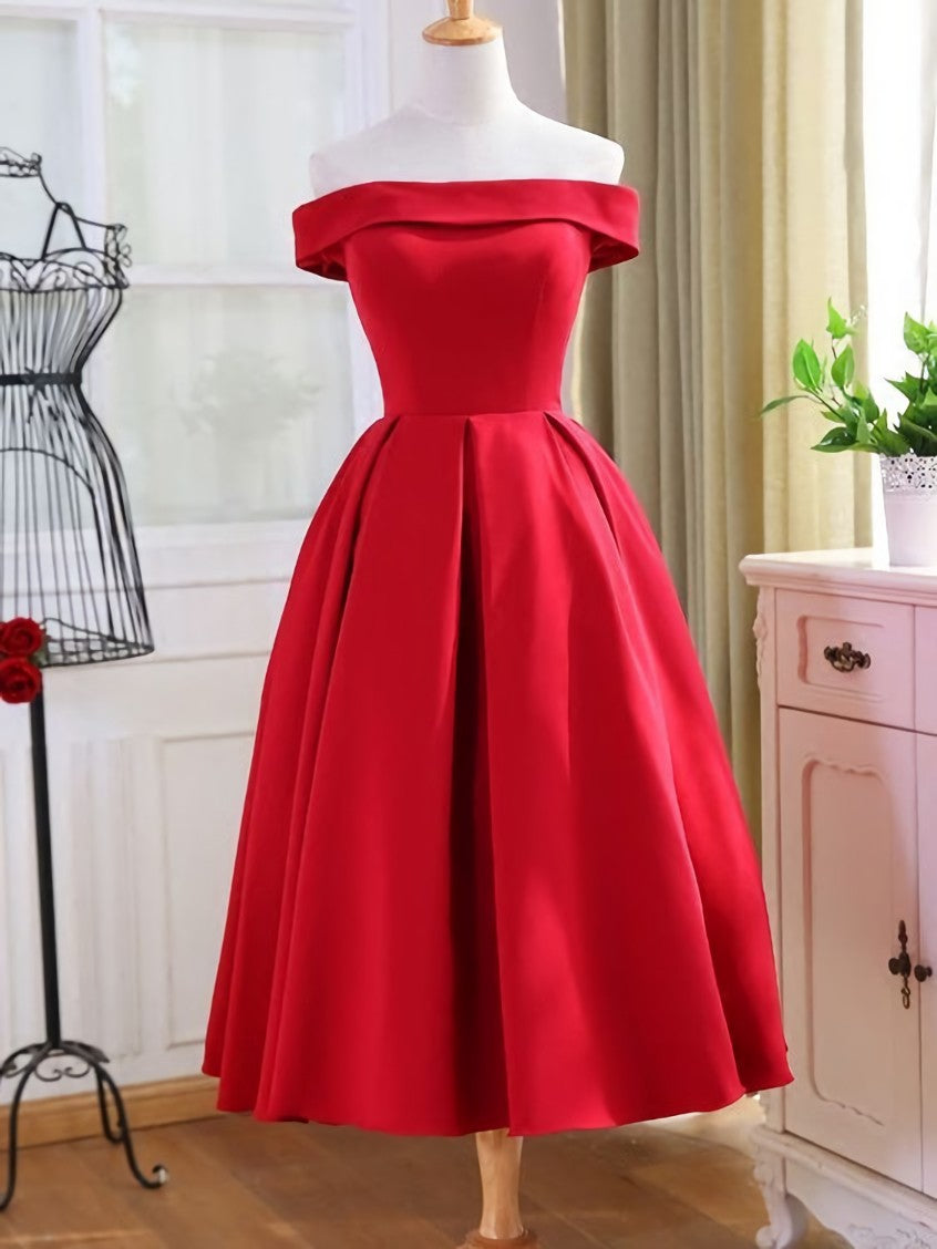 Charming Satin Red Off The Shoulder Homecoming Dress, Party Dress