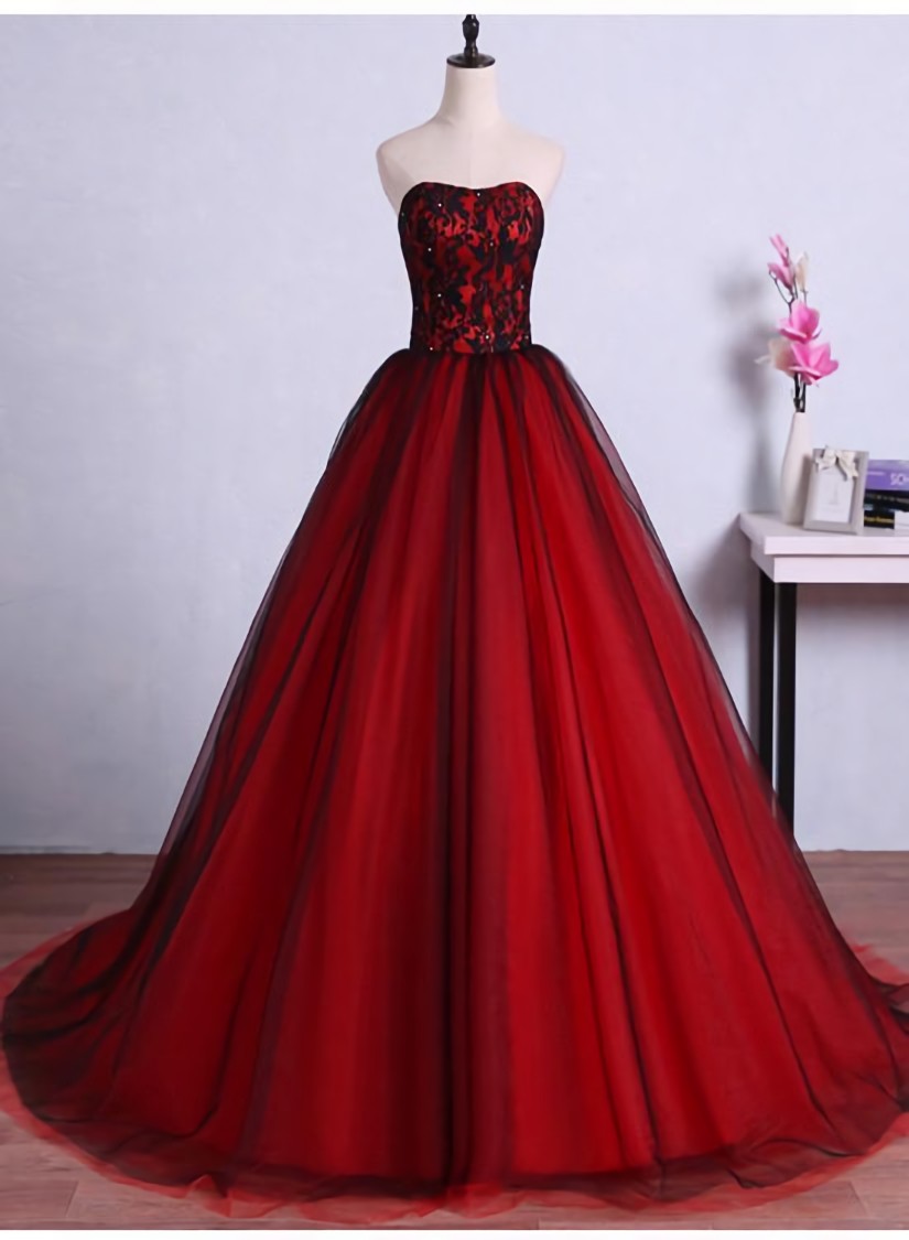 Charming Sweetheart Red and Black Gown, Sweet 16 Dress, Formal Dress