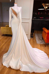 Classic High Neck Long Sleeves Mermaid Wedding Dress Ruffles With Crystals