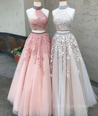 Custom made two pieces tulle long prom dress, lace evening dress