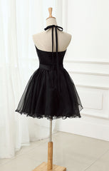 Cute Black Tulle Halter Short Homecoming Dress, Black Prom Dress