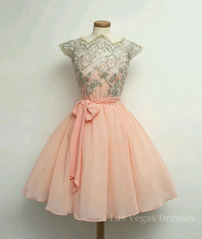 Cute Lace Pink Short Prom Dresses, Lace Pink Homecoming Dresses, Pink Short Formal Dresses