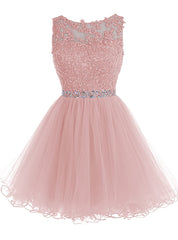 Cute Pink Handmade Tulle Beaded Party Dress, Pink Homecoming Dress