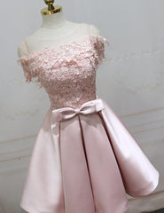 Cute Pink Satin Short Prom Dress , Lovely Party Dress