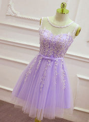 Cute Round Neckline Knee Length Homecoming Dress, Short Lace Party Dress