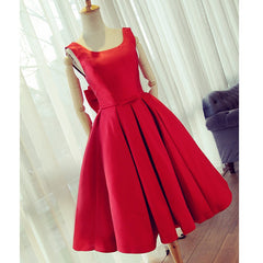 Cute Satin Bow Back Party Dresses, Red Short Homecoming Dresses