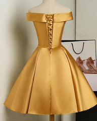 Cute Satin Knee Length Off Shoulder Homecoming Dress, Prom Dress