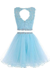 Cute Two Piece Tulle with Beadings Homecoming Dress, Lovely Formal Dress