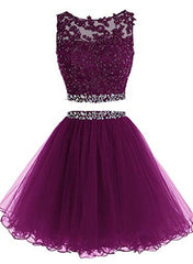 Cute Two Piece Tulle with Beadings Homecoming Dress, Lovely Formal Dress