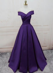 Dark Purple Off Shoulder Satin Long Formal Gown, Prom Dresses