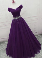 Dark Purple Tulle Long Prom Dresses, Junior Prom Dress