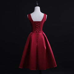 Dark Red Satin Short Homecoming Dress, Lovely Bridesmaid Dress