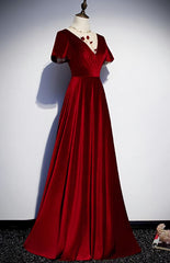 Dark Red Velvet  Long Prom Dress, Charming Formal Gown