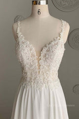 Deep V Neck White Lace Long Prom Dress, Long White Formal Dress, White Lace Evening Dress, White Bridesmaid Dress