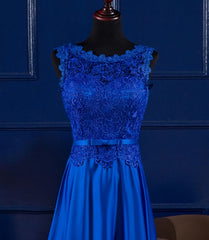 Elegant Blue Satin A-line Long Prom Dress , Bridesmaid Dress for Sale