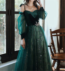 elegant dark green lace gown Prom Dress