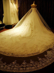 Elegant Long A Line Sweetheart Appliques Crystal Beading Wedding Dress