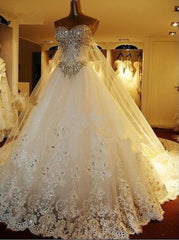 Elegant Long A Line Sweetheart Appliques Crystal Beading Wedding Dress