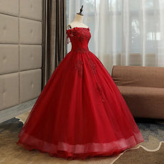 Glam Wine Red Quinceanera Dress Party Dress, Tulle Long  Embroidered with Flowers Formal Dress