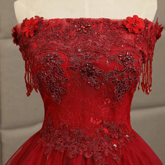 Glam Wine Red Quinceanera Dress Party Dress, Tulle Long  Embroidered with Flowers Formal Dress