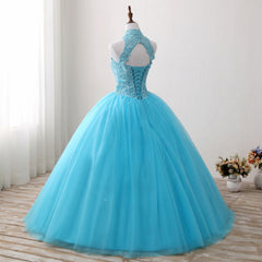 Gorgeous Blue Tulle Ball Gown Lace Top Sweet 16 Dress, Blue Quinceanera Dress