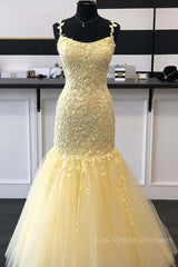 Gorgeous Mermaid Yellow Lace Long Prom Dress, Mermaid Yellow Formal Dress, Yellow Lace Evening Dress