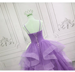 Gorgeous Purple Straps Layers Tulle V-neckline Long Evening Dress, Light Purple Prom Dresses