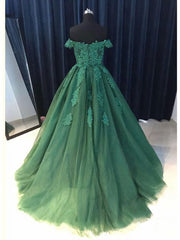 Green Off Shoulder Ball Gown Party Dress, Gorgeous Tulle Evening Formal Dress