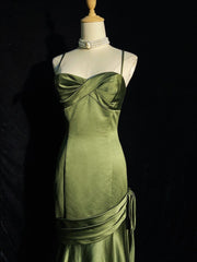 Green Satin Sweetheart Straps Long Evening Dress, Long Green Wedding Party Dress