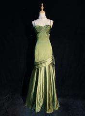 Green Satin Sweetheart Straps Long Evening Dress, Long Green Wedding Party Dress