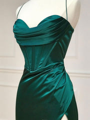 Green Sweetheart Neck Satin Long Prom Dress, Green Evening Dresses