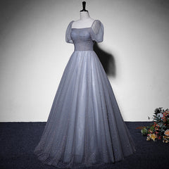 Grey Beaded Tulle Long Formal Dress Party Dress, Grey Evening Gown Formal Dress