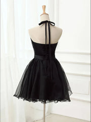 Halter Neck Short Black Prom Dresses, Short Black Graduation Homecoming Dresses, Little Black Dresses