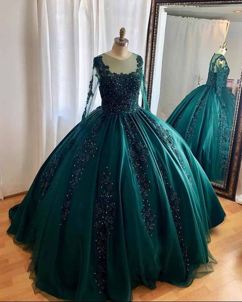 Hunter Green Ball Gown Prom Dresses Long Sleeves