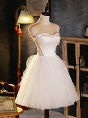 Ivory Tulle and Satin Short Party Dress, Ivory Homecoming Dress Graduation Dress