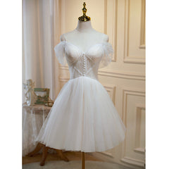 Ivory Tulle Short Sweetheart Knee Length Party Dress, Ivory Homecoming Dresses