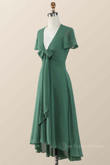 Knot Front Green Chiffon Long Bridesmaid Dress