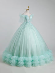 Beautiful Tulle Sequins Long Ball Gown, A-Line Tulle Sweet 16 Dress