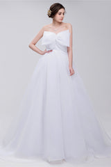 Lace Sheer Waist Long Pleated A-line Train Wedding Dresses with Half Sleeves
