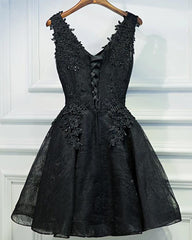 Lace V-neckline Short Black Lace Prom Dresses, Black Homecoming Dresses