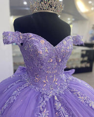 Lavender Corset Mexican Quinceanera Dress Ball Gown,Appliques Lace Birthday Party Vestidos De XV Anos