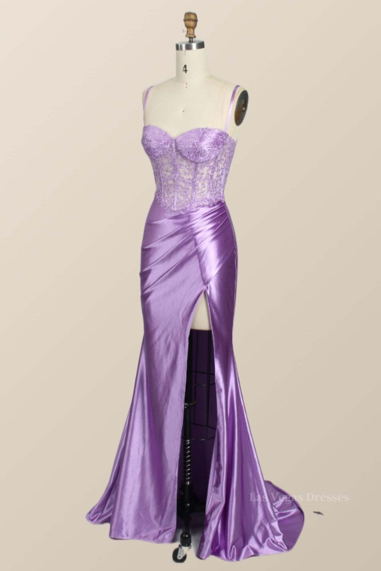 Lavender Mermaid Lace and Satin Long Formal Dress