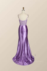 Lavender Mermaid Lace and Satin Long Formal Dress