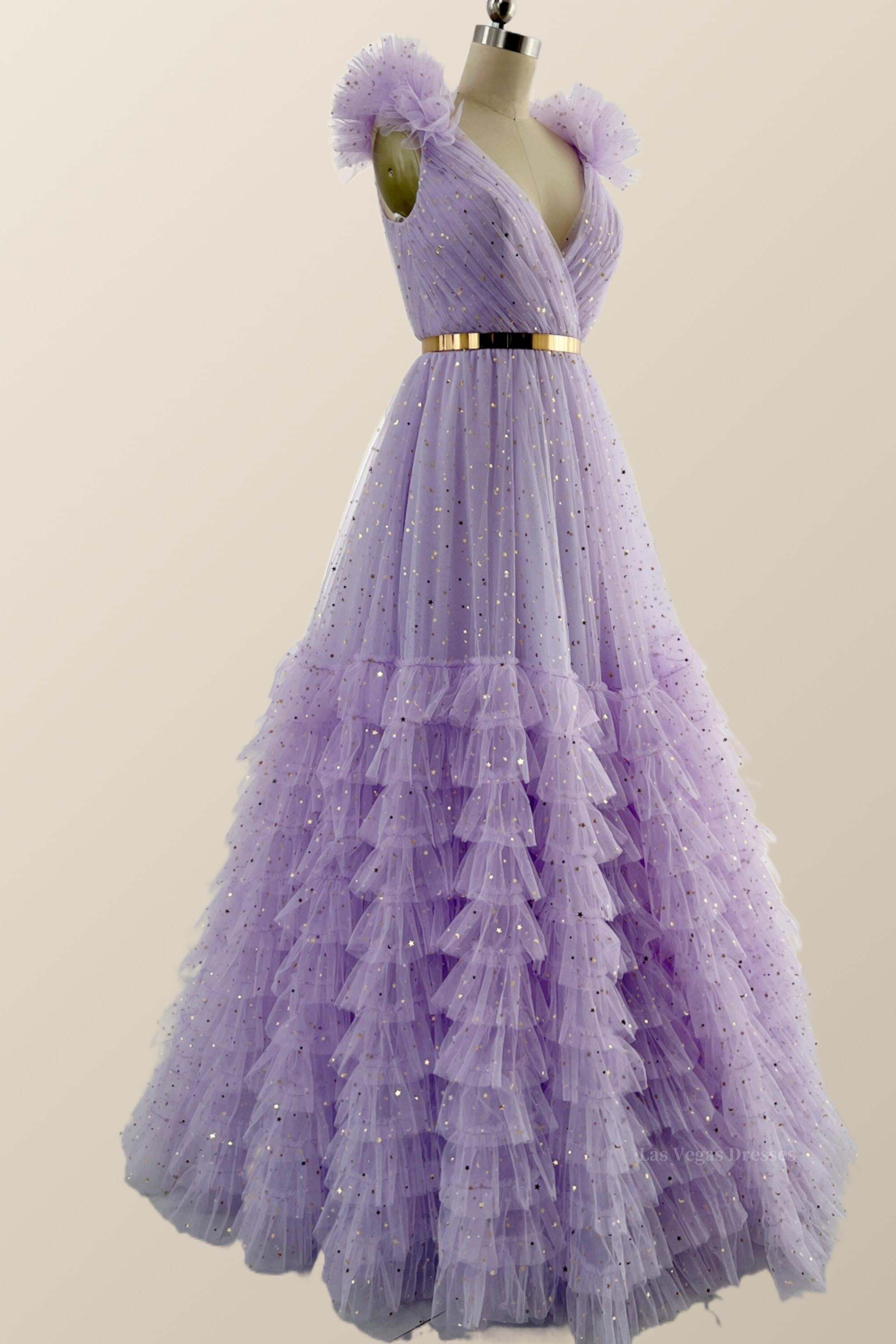 Lavender Princess Tiered Ruffles Long Formal Dress