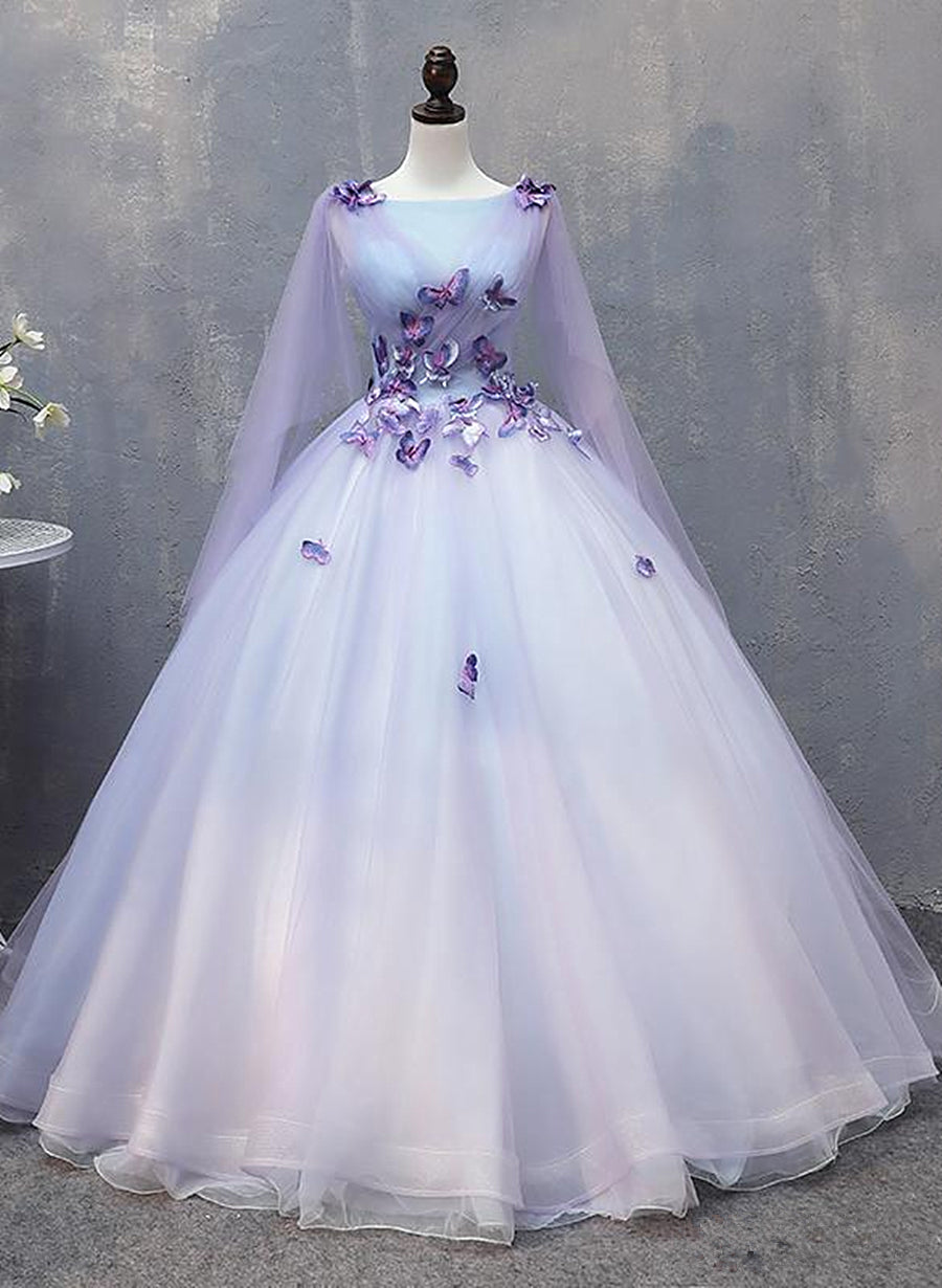 Lavender Tulle Long Formal Dress with Butterflies£¬Lavender Sweet 16 Dress