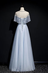Light Blue Tulle A-line Long Party Dress, Blue Prom Dresses
