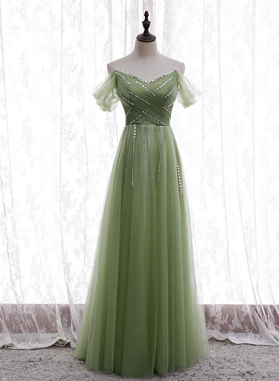 Light Green Beaded Sweetheart Long Party Dress, Green Formal Dress Prom Dress