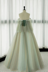 Light Green Strapless A-line Tulle Prom Dress,Unique Evening Dresses