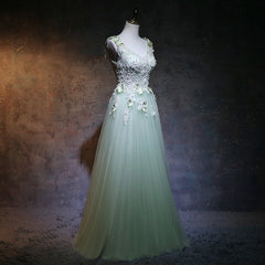 Light Green Tulle Long Party Dress, A-line Floor Length Prom Dress